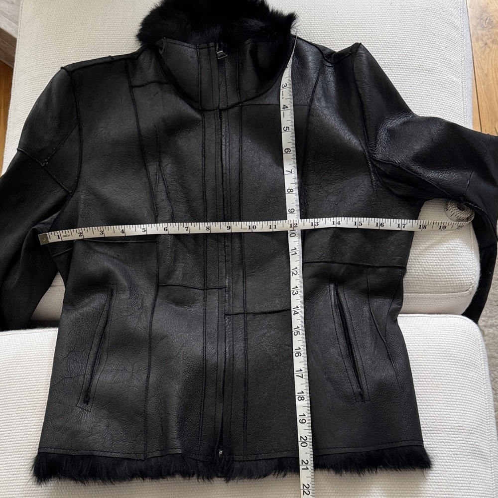 Guess Black Leather Jacket with Rabbit Fur Lining — Size M - Picture 10 of 11